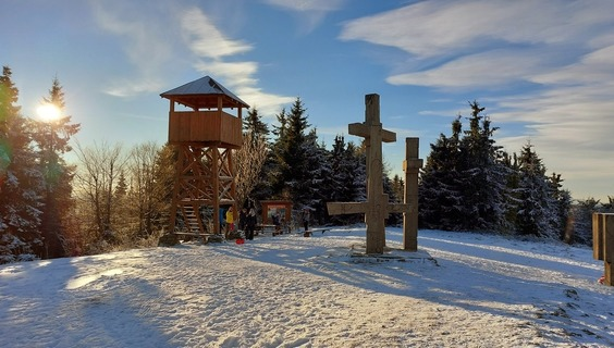 Memorial site with Three Crosses dedicated at the top of the Stratenec mountain in Mala Fatra